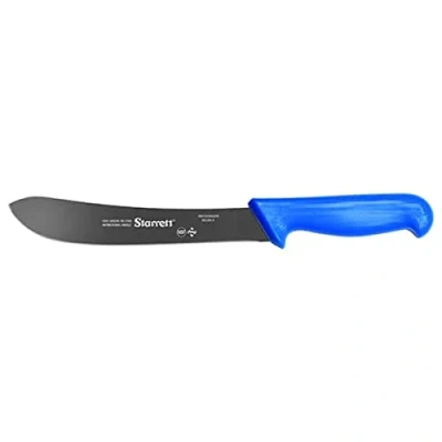 Image of Starrett Professional Stainless Steel Chefs Steak Knives Narrow Curved Profile 8 inch (200mm) Blue Handle