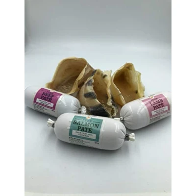 Image of JR Pet Products 3 x 80g Pure Salmon, Lamb &amp; Beef Variety Pate Calf Hoof Long Lasting Dog Treat Combo