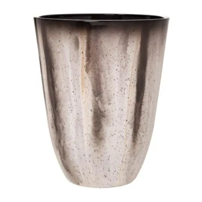 Image of Fyne Finds Round Plastic Grey Fusion Plant Pot 30cm, 12inch Tall Gloss Glazed 15L Garden Planter with Drainage Holes