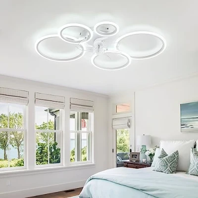 Image of KeLuKes 100cm White Ceiling Fan Light with Memory Function, Ring Lamp, Dc Silent Dimmable Timer 6 Speed Fans Lights for Bedroom Living Room