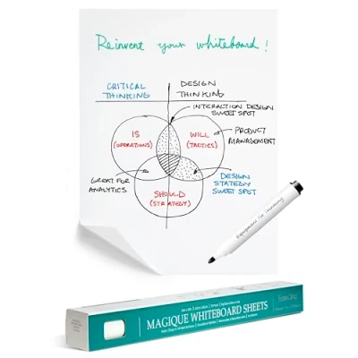Image of EasyCling Whiteboard Paper for Walls, A1 Static &amp; Portable Sheets Stick on Wall with 25 and 1 Dry Erase Marker Included, Doors, Windows, Fridges, Glass, 60 cm x 80