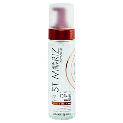 Image of St Moriz Advanced Express Tan Clear Foaming Water Fake Mousse 1 Hour for Light Glow, 3 Hours Medium 6 Deep Glow Tanning Vegan Cruelty Free 200ml