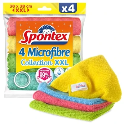 Image of Spontex XXL Microfibre Collection 4 Microfibres Versatile 38 x 36 cm Effective with Only Water Removes 99% of Bacteria