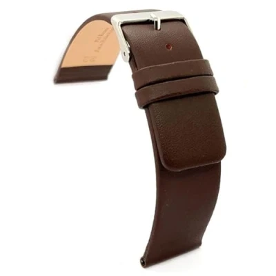 Image of diloy Leather watch strap no stitching flat smooth watchband 18mm 20mm 22mm 24mm 26mm 28mm 30mm Ref 327 Dark Brown
