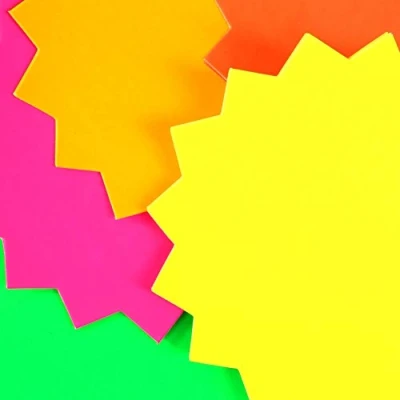 Image of 100x Large Neon Flash Stars Round Fluorescent Cards For Revision/Market Stalls