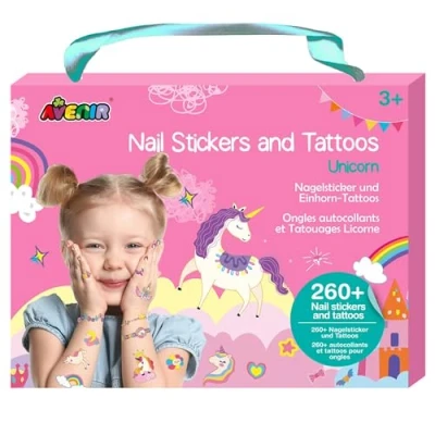 Image of Avenir Nail Stickers and Tattoos Unicorns, 260 + Temporary Tattoos, Kids Ages 3+, Pink