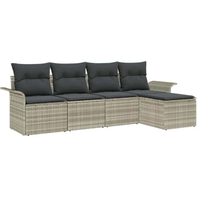Image of vidaXL 5 Piece Garden Sofa Set with Cushions Light Grey Poly Rattan