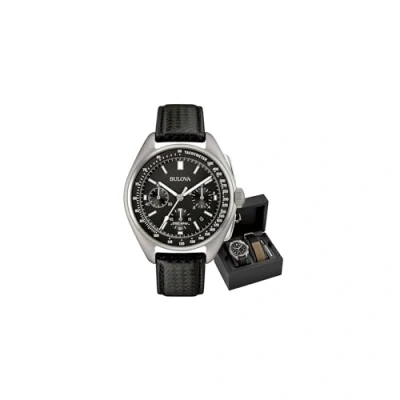 Image of Bulova Men&#039;s Designer Watch Leather Strap Black Lunar Pilot Wrist 96B251