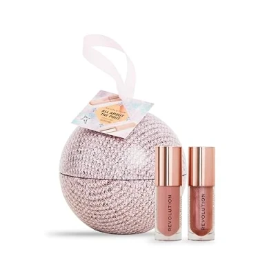 Image of Revolution Beauty All About The Pout Gift Set, Makeup Shimmer Bomb &amp; Plumping Nourishing Gloss Duo, Vegan Cruelty Free