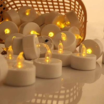 Image of OSHINE 50Pack Battery Tea Lights Realistic and Bright Flickering Operated Flameless LED Light Powered200+Hours(Warm Yellow)