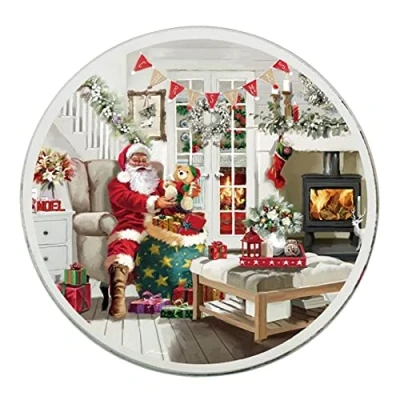 Image of Lesser &amp; Pavey Christmas Candle Plate/Coaster Glass 10cm Tableware/Decoration Santa