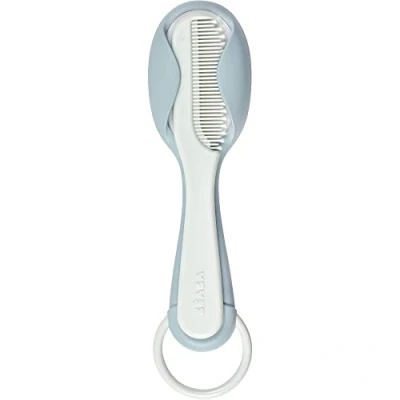 Image of Beaba comb + Hairbrush set for Babies and Children Integrated storage system on the back of brush Green Blue