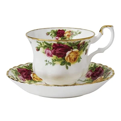 Image of Royal Albert IOLCOR04698 Old Country Roses 2 Piece Gift Vintage Serving 1, with Bone China Tea Cup Floral Pattern, Fine, Teacup/Saucer Set