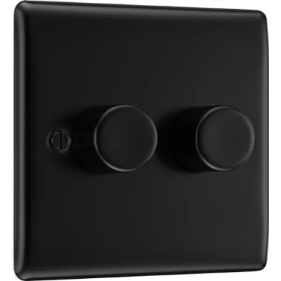 Image of BG Electrical Double Dimmer Intelligent Light Switch, Matt Black, 2 Way