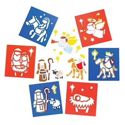 Image of Baker Ross AR770 Plastic Stencils Pack of 6, Ideal for Kids to Create and Design Nativity Themed Books, Cards Pictures, Perfect Home, School Craft Group Projects, Assorted, 15 x 14 cm