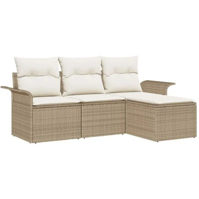Image of vidaXL 4 Piece Garden Sofa Set with Cushions Beige Poly Rattan
