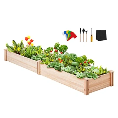 Image of VEVOR Raised Garden Bed, 7.9 x 2 0.8 ft Wooden Planter Box, Outdoor Planting Boxes with Open Base, for Growing Flowers/Vegetables/Herbs in Backyard/Garden/Patio/Balcony, Burlywood