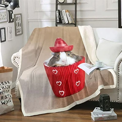 Image of Homemissing Cute Hamster Fleece Throw Blanket In The Cup Plush for Kids Boys Girls Teens Animal Sherpa Breathable Sofa Bed Brown,Single 50x60 Inch