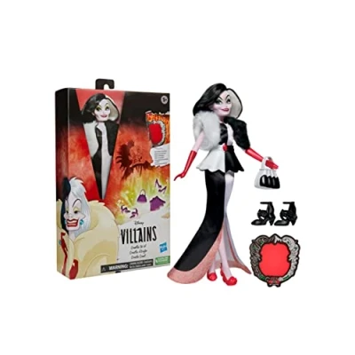 Image of Disney Princess Villains Cruella De Vil Fashion Doll, Accessories and Removable Clothes, Toy for Kids 5 Years Old Up Amazon Exclusive