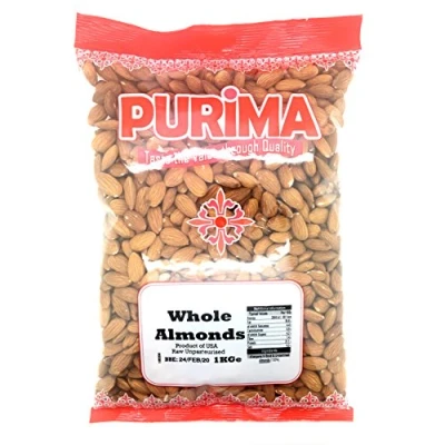 Image of Almonds 1kg 100% Raw Whole Almond Bag USA American Californian Extra Large Premium Quality Unpasteurised Nut Source of Protein &amp; Fibre Ideal for Keto Paleo Non GMO Vegan PURIMA