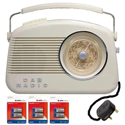 Image of Retro Nostalgic DAB Digital Radio, FM + Smart Phone Speaker, 1950&#039;s / 1960&#039;s Design, modern Functions, LCD Display, Radio Presets. UK Electric lead Supplied, Batteries INCLUDED (Cream, Beige)
