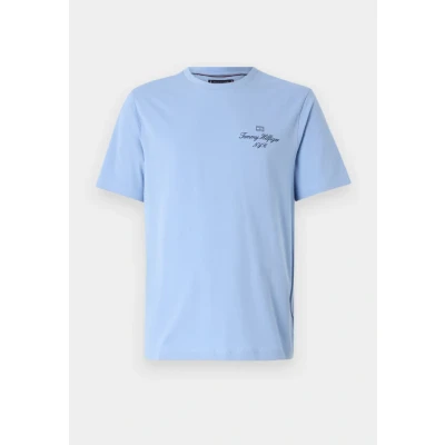 Image of Tommy Hilfiger Outline FLAG Script TEE Unisex Print Tshirt, Size: Medium, Cloudy blue