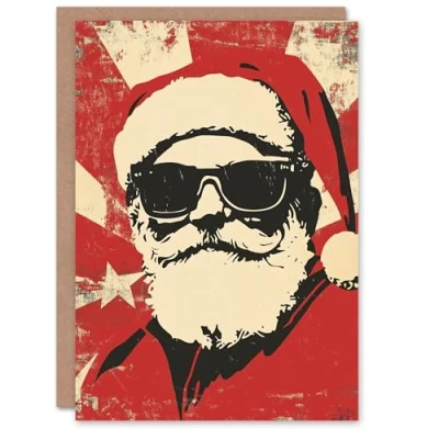 Image of Artery8 Personalised Pop Art Santa Claus With Sunglasses For Him Or Her Christmas Card