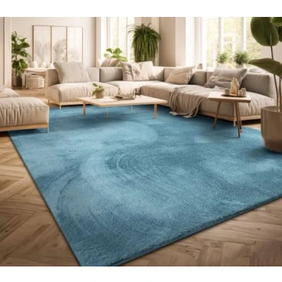 Image of TT Home Large Rug Short Pile Monochrome Modern Design Washable Yellow Gold, colour: Light Blue Teal Turquoise, Size:80x300 cm