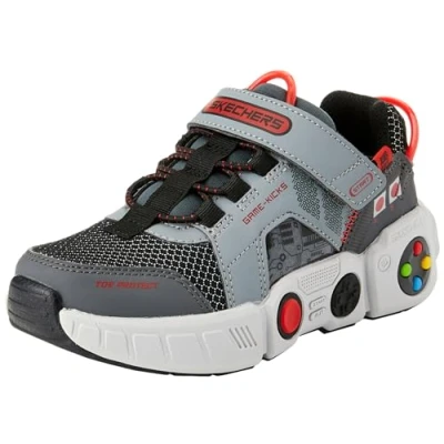 Image of Skechers Unisex Kids Boys Trainers, Grey Synthetic Black Textile Multi Trim, 9.5 UK