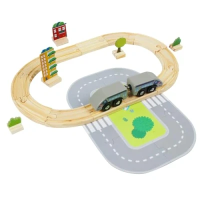 Image of Little Frog Toys My First Magnetic Train Set, Toy with Wooden Track, Children&#039;s Educational Toys, Sustainable Sensory Kids for Boys Girls Ages 3+, 30 Piece Set