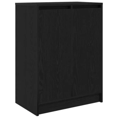 Image of vidaXL Shoe Cabinet Black Oak Engineered Wood, 2 Doors, 8 Shelves 57x34x76 cm Modern Storage Organizer