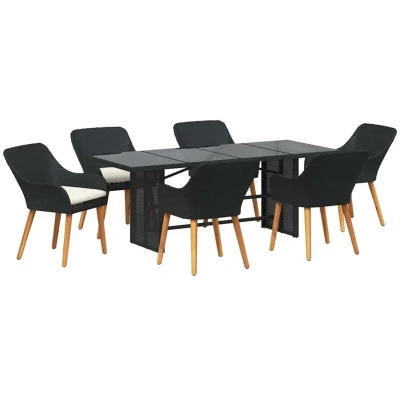 Image of vidaXL 7 Piece Garden Dining Set Black Poly Rattan