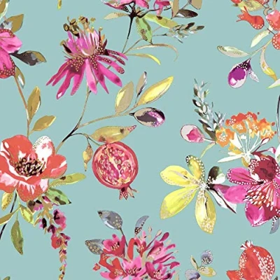 Image of Holden Decor melgrano Floral Flowers Botanical Teal Gold Metallic Wallpaper