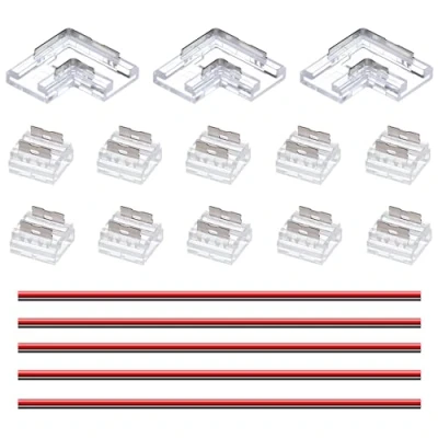 Image of GOMING 2Pin 8mm Board Width COB LED Strip Lights Connector Kit 10 Transparent Gapless Connectors 3 L Shaped/Corner 5 Extension Wires 5.9in/15cm for