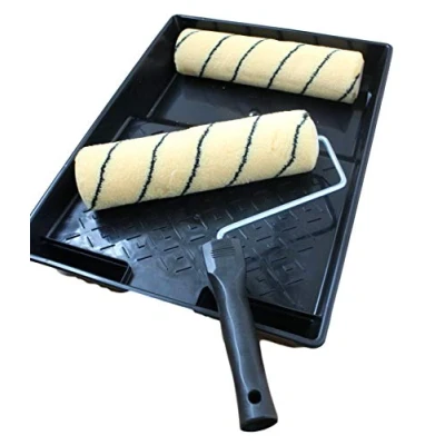 Image of Professional DIY 9 inch Paint Roller Set With Handle Black Plastic Tray Home Large Tray, Roller, and 2 Sleeves