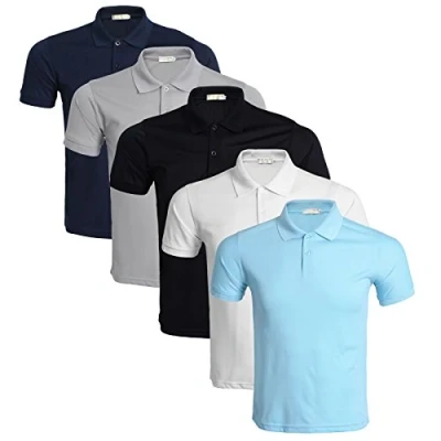 Image of LEOCLOTHO Men&#039;s Polo T Shirt Cotton Short Sleeve Casual Pure Color Tee Tops (Pack of 3/4/5) Light Blue, L
