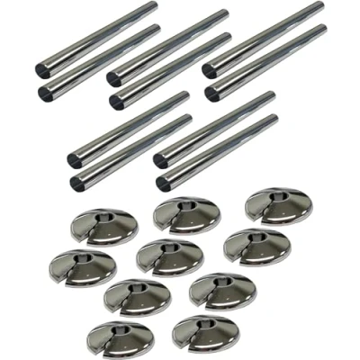 Image of Radiator Pipe Sleeve Covers and Collars in Chrome Effect 15mm x 200mm (10 10 Pack)