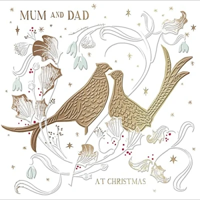 Image of Mum &amp; Dad Gold Foiled Festive Xmas Pheasant Christmas Card Greeting Cards 496561