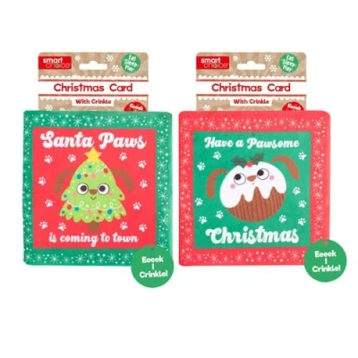 Image of YöL Pack of 2 Pudding &amp; Tree Christmas Card Themed Pet Dog Puppy Toy Plush Crinkle Effect Festive Play Stimulating Interactive
