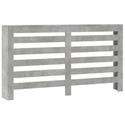 Image of vidaXL Radiator Cover Heater Cabinet Concrete Grey Engineered Wood 149cm x 20cm 82cm Modern Slat Design Living Room Shelf