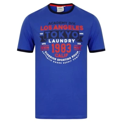 Image of Tokyo Laundry Men&#039;s Vintage Retro Motif Jersey Grindle Crew Neck Ringer T Shirt Dazzling Blue
