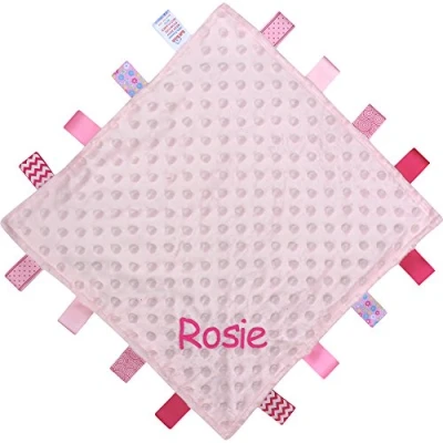 Image of Personalised Name Baby Comforter Blanket with Satin Ribbons (Pink)