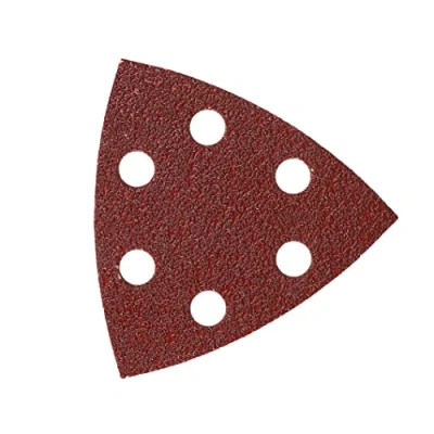 Image of Mirka Red Delta Sander sanding Paper Wood Triangles Hook &amp; Loop / 93x93x93 mm Adhesion 6 hole grit P60 5 pieces for wood, metal and plastics
