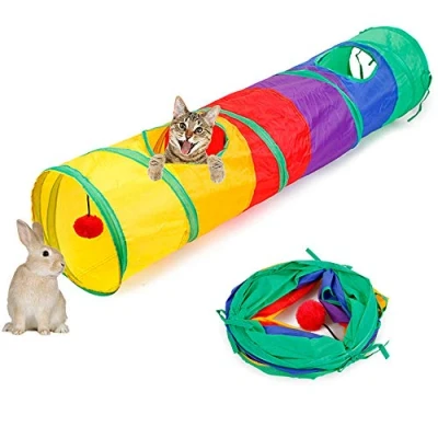 Image of ASOCEA Collapsible Cat Tunnel Interactive Rainbow for Indoor Cats Foldable Play Tubes with a Ball Toy Kitty Puppy Rabbit Exercising Hiding Training Running
