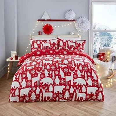Image of Fusion Christmas Arctic Animals Reversible Duvet Cover Set Single Bed Size in Red, ANMRD11PZU