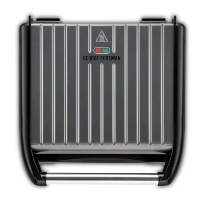 Image of George Foreman Large Electric Steel Grill [Non stick, Healthy, Griddle, Toastie, Hot plate, Panini, BBQ, Energy saving, Vertical storage, Easy clean, Drip tray, Ready to cook light] Grey, 1850W 25051