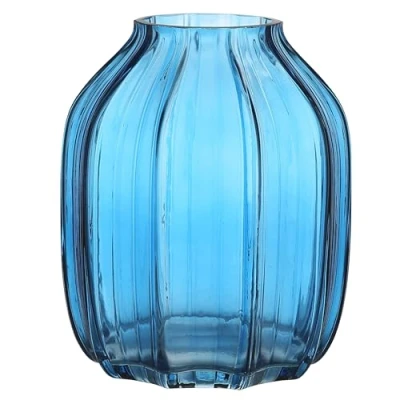 Image of JAKY Global Elegant Blue Glass Vase H20cm Large Tall Table Centerpiece for Home or Office Decor Stunning Flowers Perfect Farmhouse(Blue 20cm)