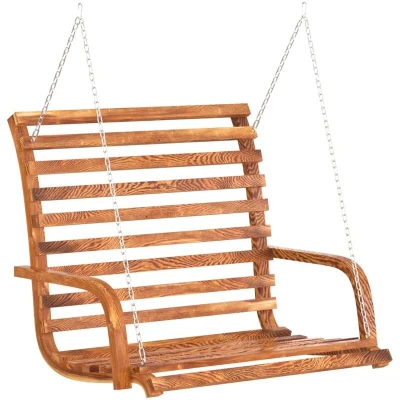 Image of vidaXL Swing Bench Solid Bent Wood with Teak Finish 126x63x92 cm