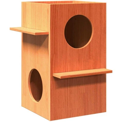 Image of vidaXL Cat House Wax Brown 43x43x60 cm Solid Wood Pine