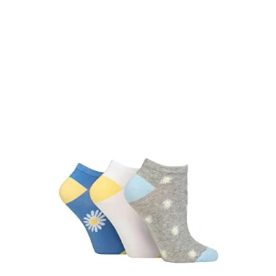 Image of Women&#039;s 3 Pair SOCKSHOP Wildfeet Novelty Cotton Trainer Socks Daisies 4 8